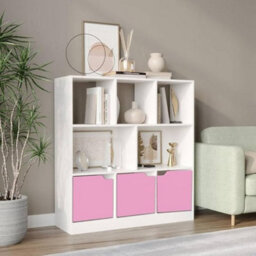 Urbn-Living Urbnliving Asymmetrical 8 Cube White Bookcase Freestanding Storage Unit With 3 Plain Doors - Pink - thumbnail 2