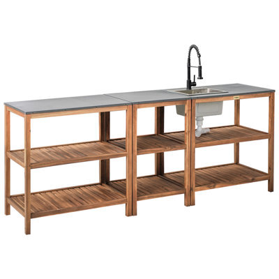 Beliani 3 Piece Outdoor Kitchen Set With Sink Brucoli Acacia Wood Brown/ Black - image 1