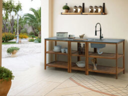 Beliani 3 Piece Outdoor Kitchen Set With Sink Brucoli Acacia Wood Brown/ Black - thumbnail 2