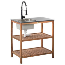 Beliani 3 Piece Outdoor Kitchen Set With Sink Brucoli Acacia Wood Brown/ Black - thumbnail 4