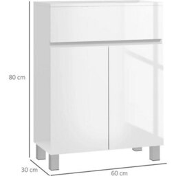 Bathroom Cabinet High Gloss White Floor Cupboard Freestanding Storage Unit - thumbnail 2