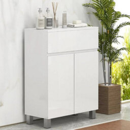 Bathroom Cabinet High Gloss White Floor Cupboard Freestanding Storage Unit - thumbnail 3