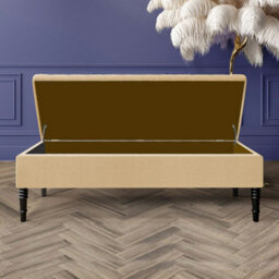120Cm Safar Plain Ottoman Storage Bench -Naples Shoes Bench With Black Turned Wooden Legs - Beige Upholstery Footstool Storage - thumbnail 2