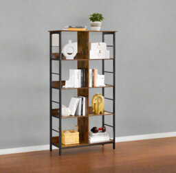 Modcraft Bookcase Ladder Shelf 4 Tier Rustic Brown And Black Display Rack For Living Room Or Office