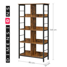 Modcraft Bookcase Ladder Shelf 4 Tier Rustic Brown And Black Display Rack For Living Room Or Office - thumbnail 4