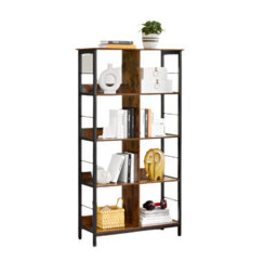 Modcraft Bookcase Ladder Shelf 4 Tier Rustic Brown And Black Display Rack For Living Room Or Office - thumbnail 3