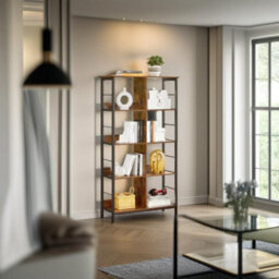 Modcraft Bookcase Ladder Shelf 4 Tier Rustic Brown And Black Display Rack For Living Room Or Office - thumbnail 2