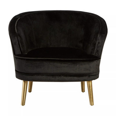 Orsina Luxurious Black Velvet Round Chair, Velvet Upholstered Mid Century Armchair, Metal Legs Comfortable Armchair - image 1