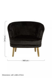 Orsina Luxurious Black Velvet Round Chair, Velvet Upholstered Mid Century Armchair, Metal Legs Comfortable Armchair - thumbnail 8