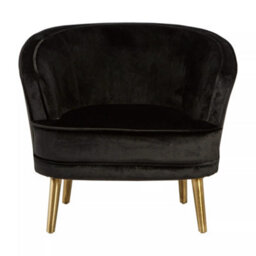 Orsina Luxurious Black Velvet Round Chair, Velvet Upholstered Mid Century Armchair, Metal Legs Comfortable Armchair