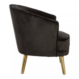 Orsina Luxurious Black Velvet Round Chair, Velvet Upholstered Mid Century Armchair, Metal Legs Comfortable Armchair - thumbnail 3