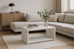 Impact Furniture Marble Coffee Table Small White Marble Effect Modern Living Room Table With Storage Shelf Cari - thumbnail 5