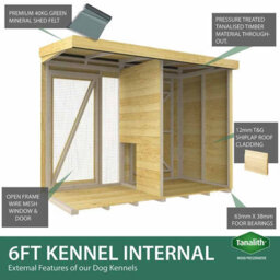 Buttercup Farm 10Ft X 6Ft Dog Kennel And Run Full Height - Wood - L178 X W302 X H201 Cm - thumbnail 5