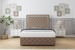 "Sloomy Sofia Chrome Mink Plush Divan Bed Set 2 Drawers Left Side - 54"" Floor Standing  & 12""  Footboard 2'6 Small Single" - thumbnail 1