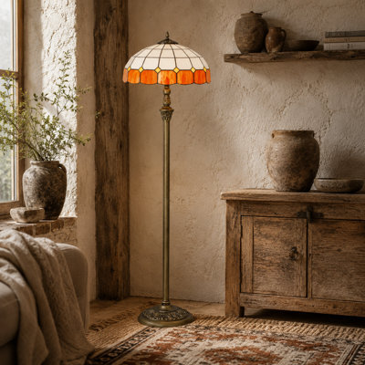 Wyld Haus Rakelo Tiffany-Style Floor Lamp 152Cm Bronze Tone With Handcrafted Orange And White Stained Glass Shade - image 1