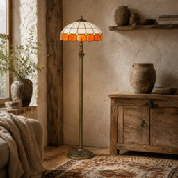 Wyld Haus Rakelo Tiffany-Style Floor Lamp 152Cm Bronze Tone With Handcrafted Orange And White Stained Glass Shade