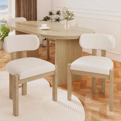 Bouclé Dining Chairs With Solid Wood Legs, Natural Colour, Set Of 4 - image 1