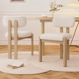 Bouclé Dining Chairs With Solid Wood Legs, Natural Colour, Set Of 4 - thumbnail 4
