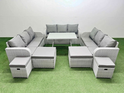 Fimous Patio Garden Furniture Sets With Dining Table 3 Seater Sofa 4 Stool Light Grey - image 1