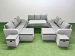 Fimous Patio Garden Furniture Sets With Dining Table 3 Seater Sofa 4 Stool Light Grey - thumbnail 1
