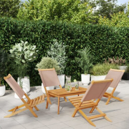 Berkfield Folding Garden Chairs 4 Pcs Taupe Fabric And Solid Wood