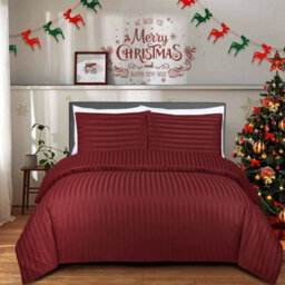 Ameha Stripe Duvet Cover Set With Pillowcase Soft Microfiber Burgundy Super King Size 260X220Cm - thumbnail 2