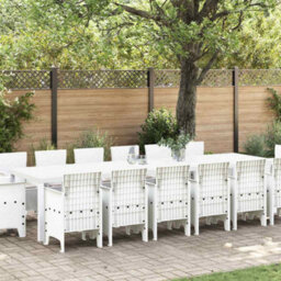 Berkfield Modern Garden Dining Set 15 Pcs White Polt Rattan - thumbnail 2