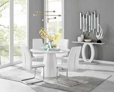 Furniturebox Uk Palma White High Gloss Round Dining Table & 4 White Lorenzo Chairs - image 1