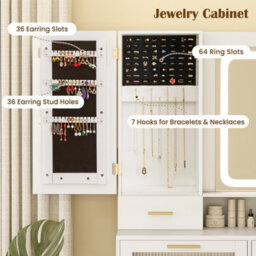Costway Modern Vanity Set Dressing Table And Chair Set W/ Adjustable Brightness - thumbnail 4