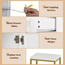 Costway Modern Vanity Set Dressing Table And Chair Set W/ Adjustable Brightness - thumbnail 8