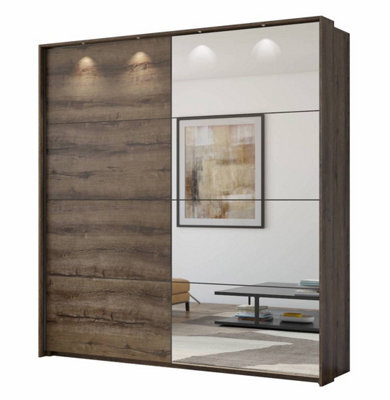 Arte Century Sliding Door Wardrobe W2280mm H2400mm D640mm - Oak Monastery Finish With Reflective Elegance - image 1