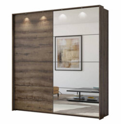 Arte Century Sliding Door Wardrobe W2280mm H2400mm D640mm - Oak Monastery Finish With Reflective Elegance - thumbnail 1