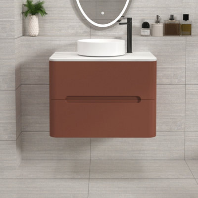 Royal Bathrooms Venice 700mm Terracotta Clay Wall Mounted Vanity Unit 2 Drawer Carrara White Undrilled Worktop & Without Basin - image 1