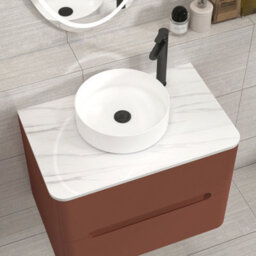Royal Bathrooms Venice 700mm Terracotta Clay Wall Mounted Vanity Unit 2 Drawer Carrara White Undrilled Worktop & Without Basin - thumbnail 6