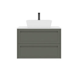Royal Bathrooms Royal Bathroom Elmore 800mm Matt Green Wall Mounted Bathroom Vanity Unit 2 Drawer Plain White Worktop With Cube Basin - thumbnail 7
