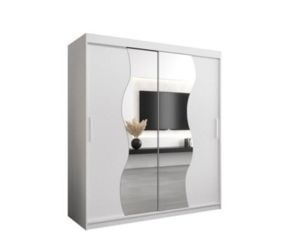 Arte Madrid Contemporary 2 Mirrored Sliding Door Wardrobe 9 Shelves 2 Rails White Matt (H)2000mm (W)1800mm (D)620mm - image 1