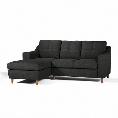 Furnishings For Less UK Baxter Fabric L Shaped 3 Seater Corner Sofa With Chaise Charcoal Left Hand Facing - image 1