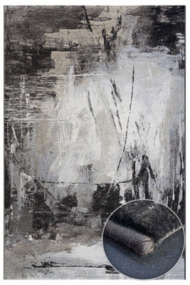 Galleria 063-0843-9293 Black Silver Abstract 11mm Thick Modern Luxurious Rug For Bedroom Living Room By Mastercraft-120Cm X 170Cm - image 1