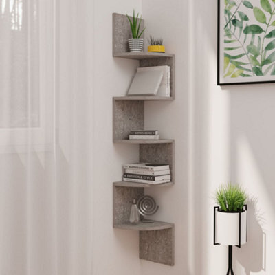 Berkfield Wall Corner Shelf Concrete Grey 19X19X123 Cm Engineered Wood - image 1