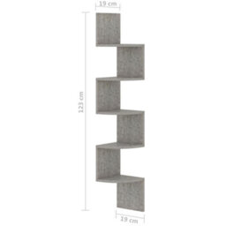 Berkfield Wall Corner Shelf Concrete Grey 19X19X123 Cm Engineered Wood - thumbnail 7