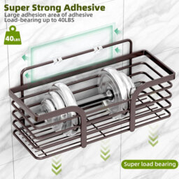 1 Pack Adhesive Shower Caddy With Soap Dish And 4 Hooks, No Drilling Required, Wall-Mounted Storage Rack, Bronze - thumbnail 5