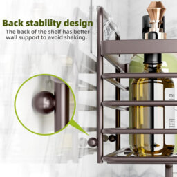 1 Pack Adhesive Shower Caddy With Soap Dish And 4 Hooks, No Drilling Required, Wall-Mounted Storage Rack, Bronze - thumbnail 4