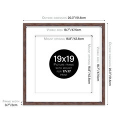"19X19"" Walnut Picture Frame - 19X19"" Square Frame With 17X17"" Mount For 19X19""/17X17"" Pictures Classic Style Wall Art, 1 Pack" - thumbnail 2