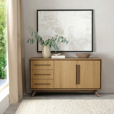 Xample Bentley Designs Kristen Light Oak Large Sideboard, Weathered Oak Finish, 3 Soft Close Drawers, 2 Cupboards, Adjustable Shelves - image 1