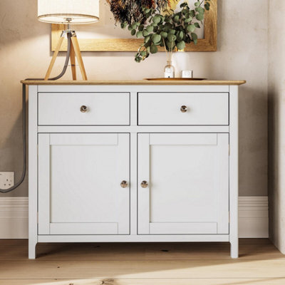 FWSTYLE 2 Door 2 Drawer Oak Sideboard Ready Assembled Cream Linen - image 1