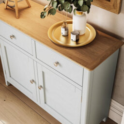FWSTYLE 2 Door 2 Drawer Oak Sideboard Ready Assembled Cream Linen - thumbnail 3