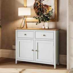 FWSTYLE 2 Door 2 Drawer Oak Sideboard Ready Assembled Cream Linen - thumbnail 2