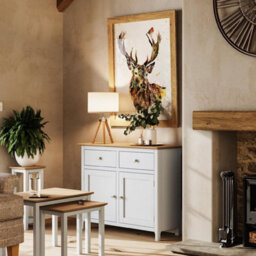 FWSTYLE 2 Door 2 Drawer Oak Sideboard Ready Assembled Cream Linen - thumbnail 4
