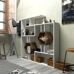Decorotika Tamara Bookcase Shelving Unit White & Walnut - thumbnail 1
