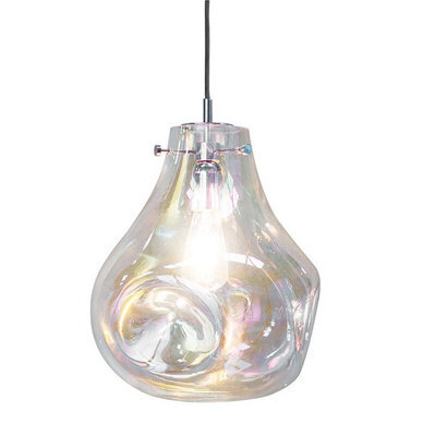 Luminosa Lighting Luminosa Lava Pendant Petrol Tinted Glass & Chrome Effect Plate 1 Light Dimmable Ip20 - E27